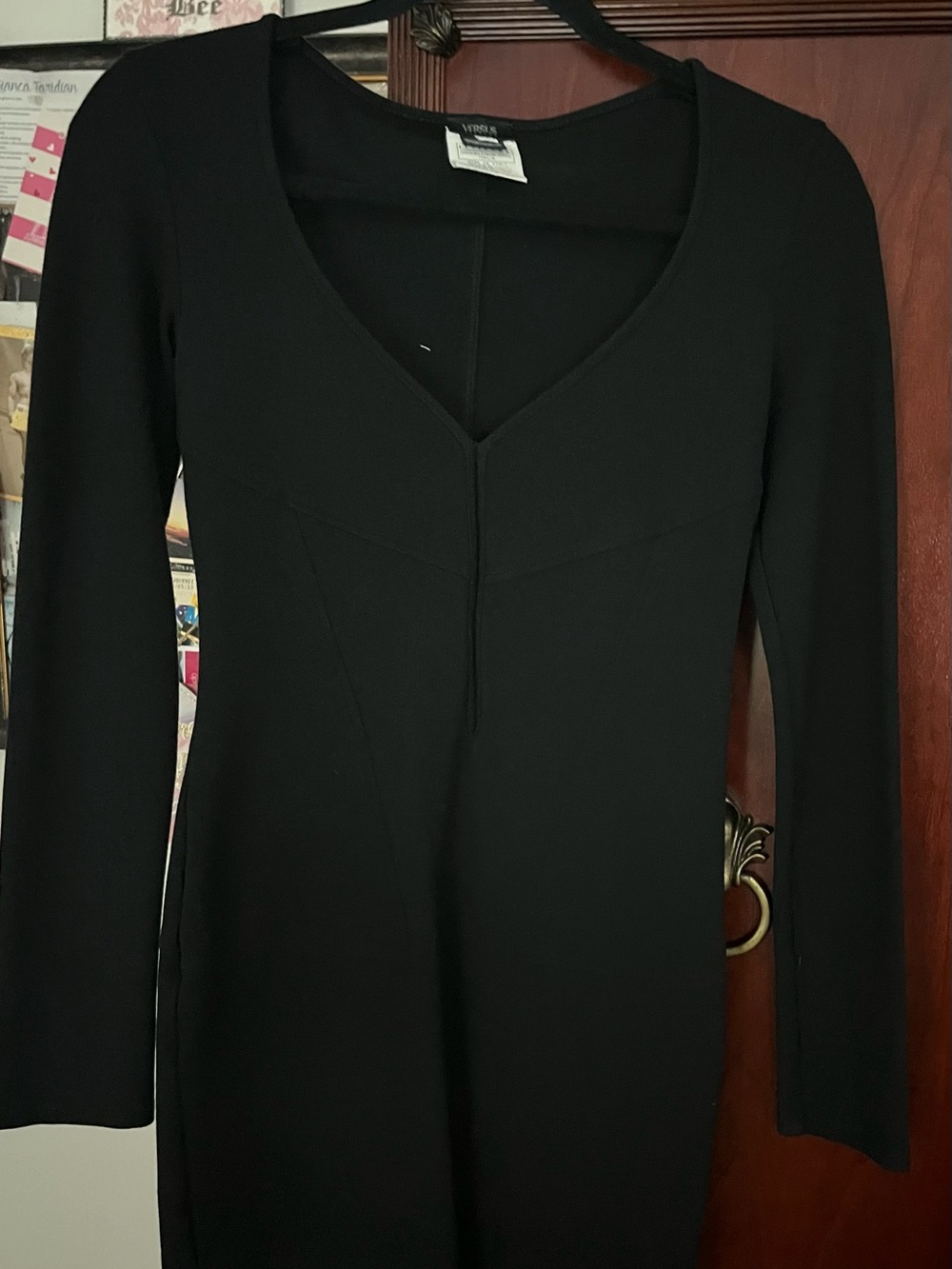 Versus Versace Black V-Neck Long-Sleeve Dress